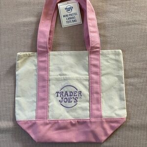 Trader Joe's Mini Pastel Canvas Tote Bag Pink and White